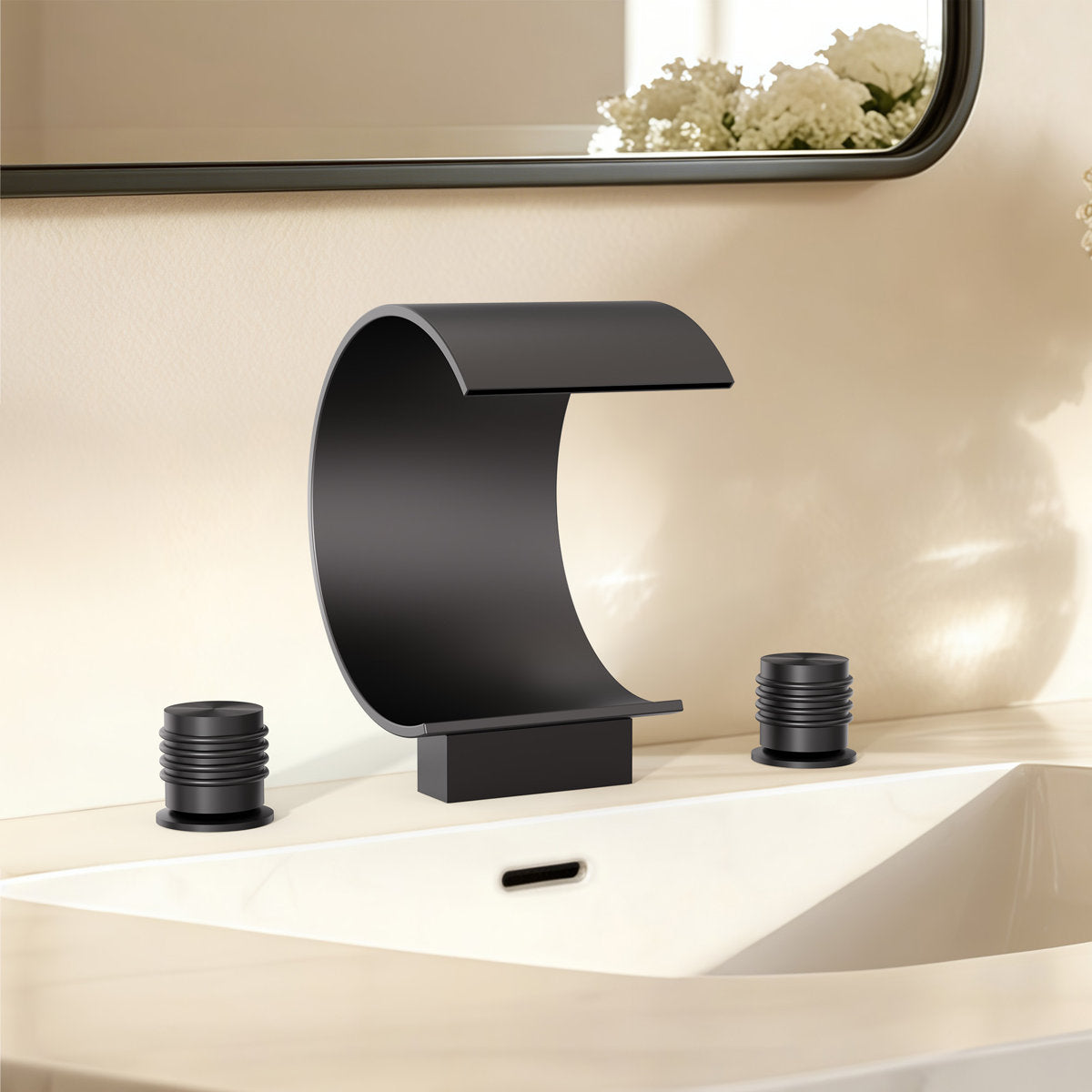 Widespread Bathroom Faucet 3 Hole, 2-handle Bathroom Sink Faucet with Drain Assembly SFS-1152-BK - Matte Black