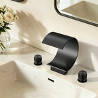 Widespread Bathroom Faucet 3 Hole, 2-handle Bathroom Sink Faucet with Drain Assembly SFS-1152-BK - Matte Black