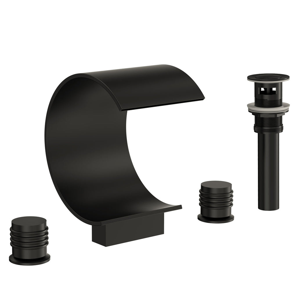 Widespread Bathroom Faucet 3 Hole, 2-handle Bathroom Sink Faucet with Drain Assembly SFS-1152-BK - Matte Black