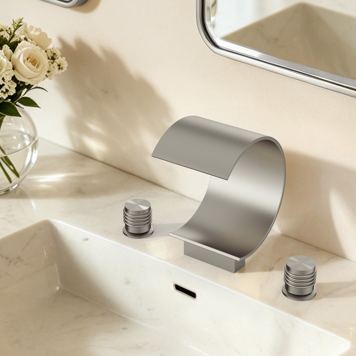 Widespread Bathroom Faucet 3 Hole, 2-handle Bathroom Sink Faucet with Drain Assembly SFS-1152-NK - Brushed Nickel