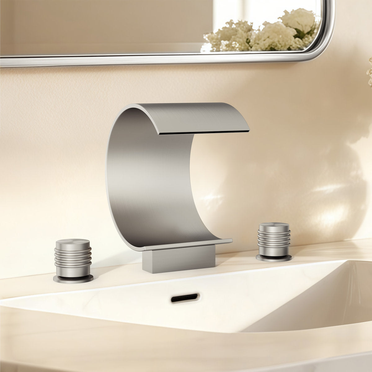 Widespread Bathroom Faucet 3 Hole, 2-handle Bathroom Sink Faucet with Drain Assembly SFS-1152-NK - Brushed Nickel