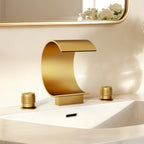 Widespread Bathroom Faucet 3 Hole, 2-handle Bathroom Sink Faucet with Drain Assembly SFS-1152-GD - Brushed Gold