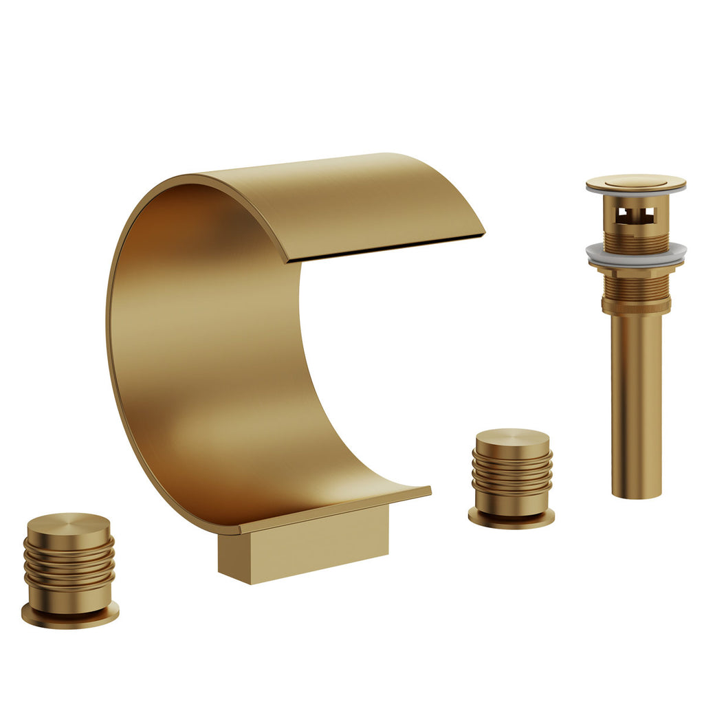 Widespread Bathroom Faucet 3 Hole, 2-handle Bathroom Sink Faucet with Drain Assembly SFS-1152-GD - Brushed Gold