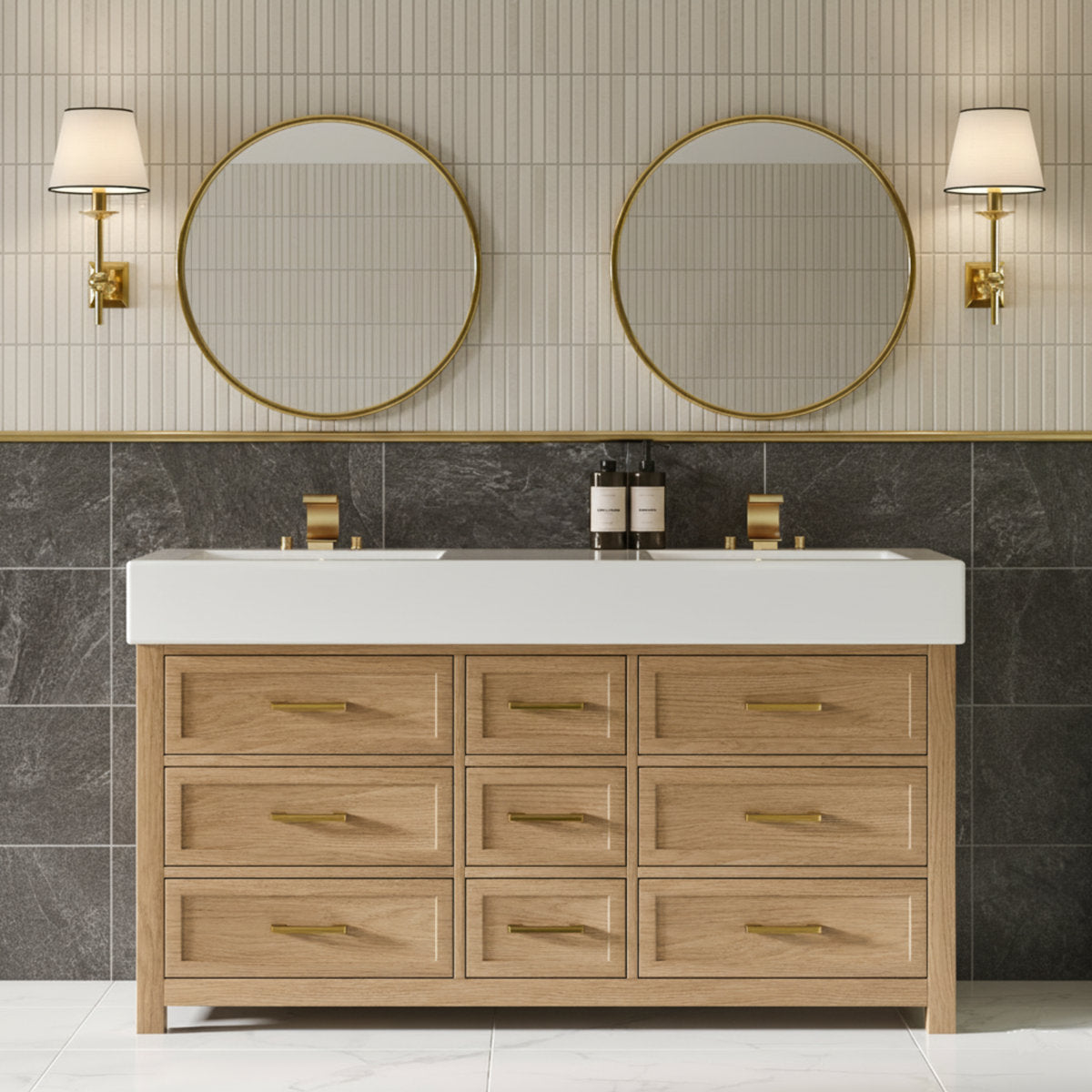 Widespread Bathroom Faucet 3 Hole, 2-handle Bathroom Sink Faucet with Drain Assembly SFS-1152-GD - Brushed Gold