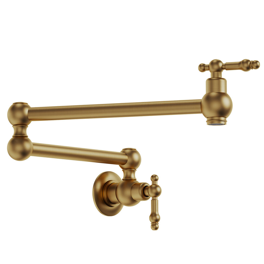 Brass Wall-Mount Pot Filler Kitchen Faucet with Swing Arms SFS-1128-GD - Brushed Gold