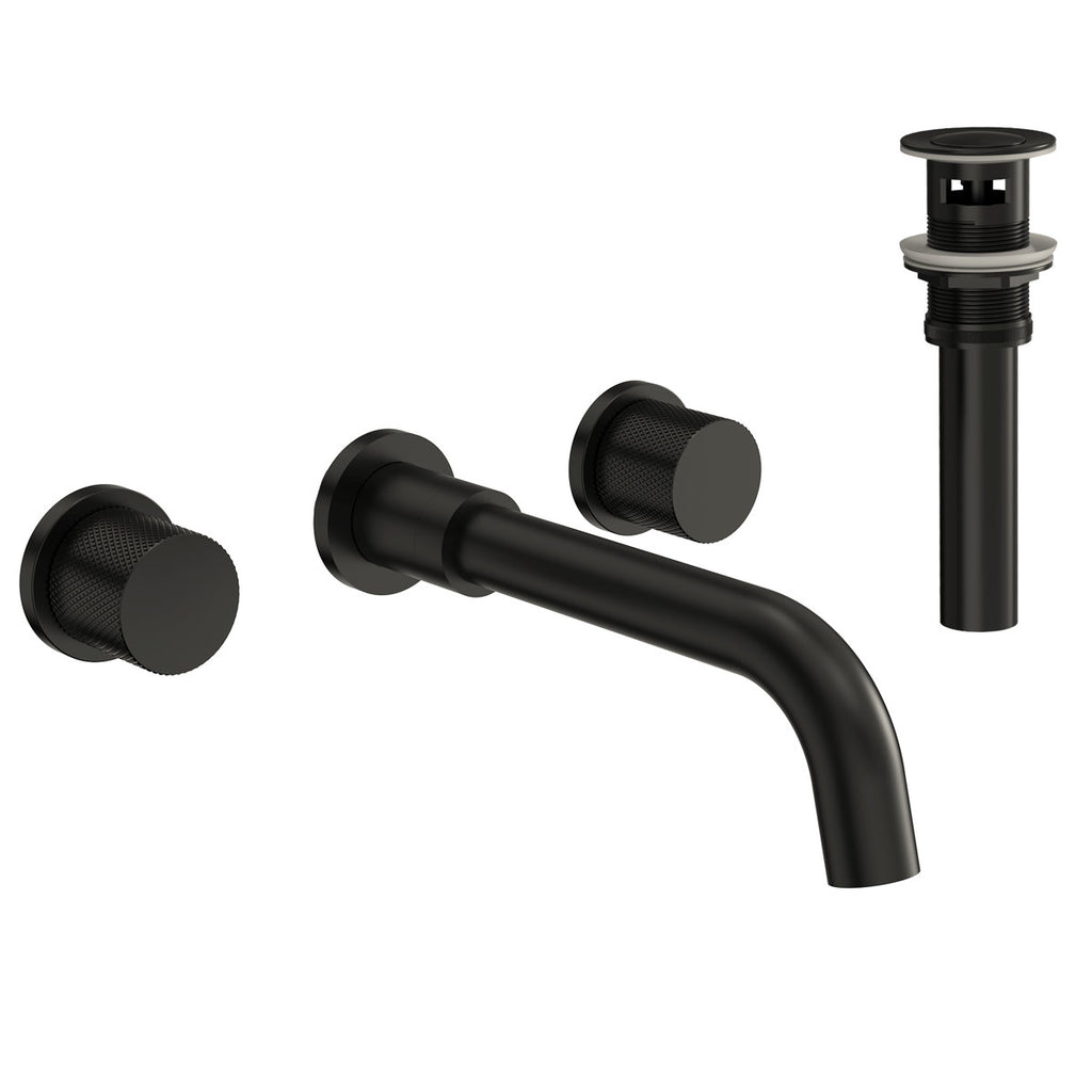 Wall Mounted Bathroom Faucet 3 Hole,2-Handle Bathroom Sink Faucet with Drain Assembly, Matte Black SFS-1150-BK - Matte Black