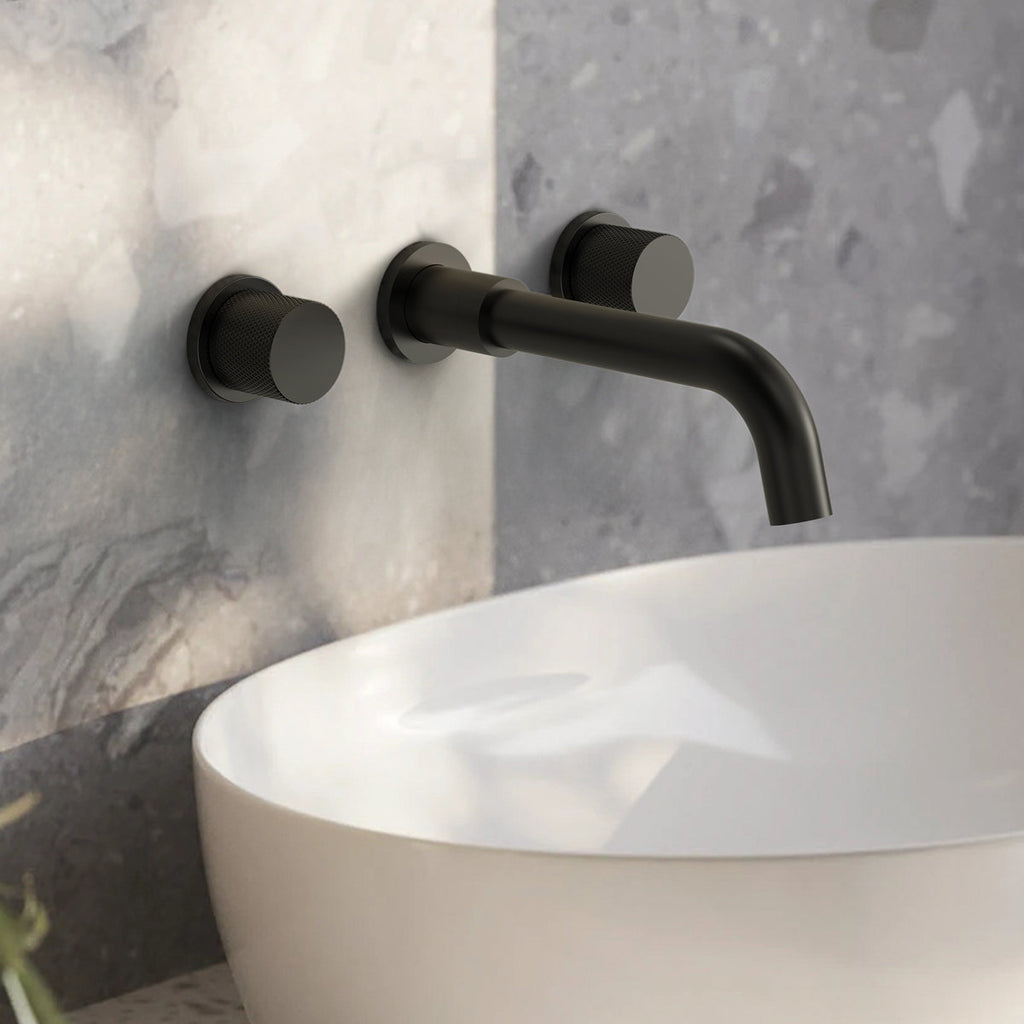 Wall Mounted Bathroom Faucet 3 Hole,2-Handle Bathroom Sink Faucet with Drain Assembly, Matte Black SFS-1150-BK - Matte Black