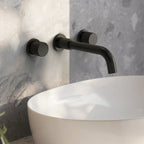 Wall Mounted Bathroom Faucet 3 Hole,2-Handle Bathroom Sink Faucet with Drain Assembly, Matte Black SFS-1150-BK - Matte Black