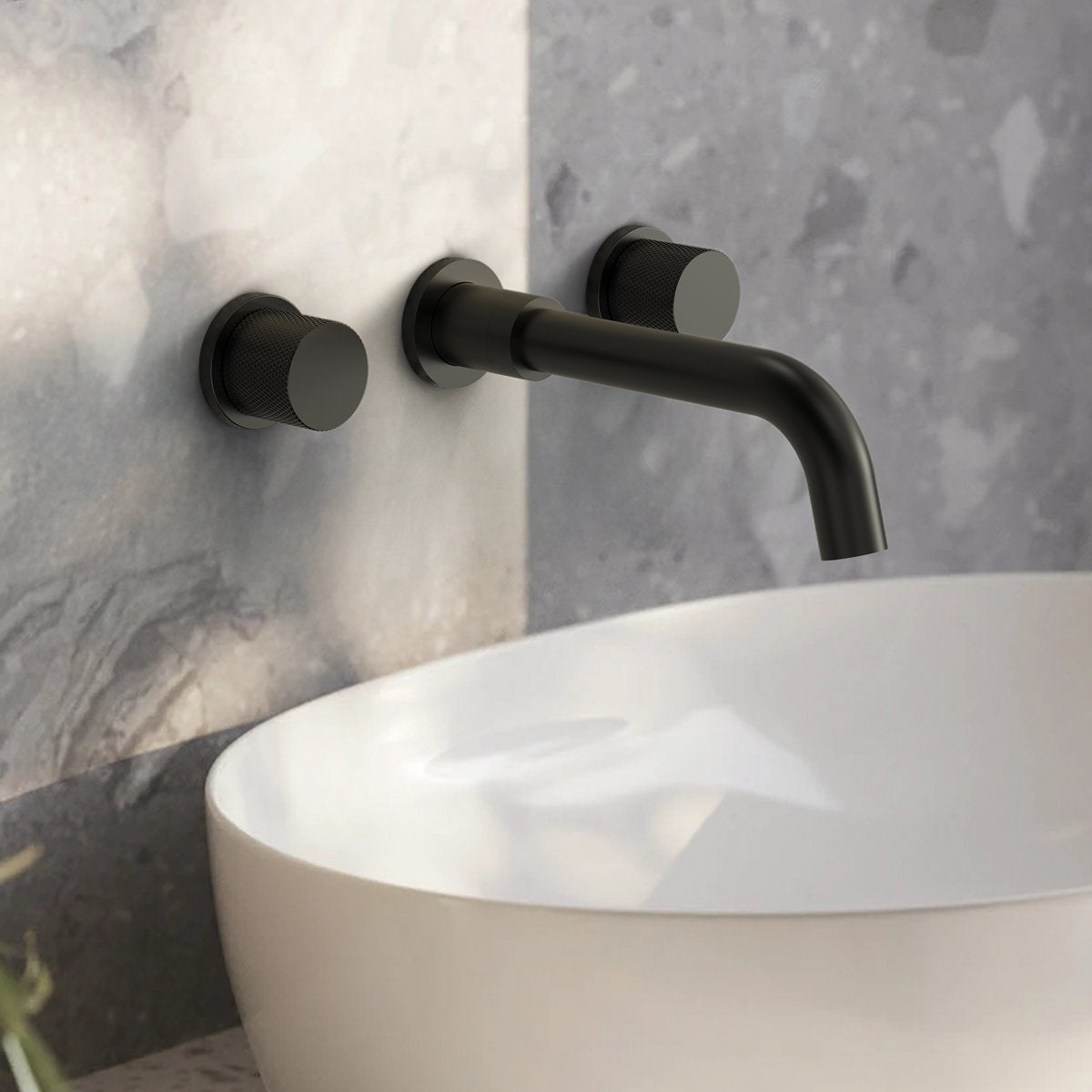 Wall Mounted Bathroom Faucet 3 Hole,2-Handle Bathroom Sink Faucet with Drain Assembly, Matte Black SFS-1150-BK - Matte Black
