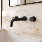 Wall Mounted Bathroom Faucet 3 Hole,2-Handle Bathroom Sink Faucet with Drain Assembly, Matte Black SFS-1150-BK - Matte Black