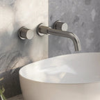Wall Mounted Bathroom Faucet 3 Hole,2-Handle Bathroom Sink Faucet with Drain Assembly, Brushed Nickel SFS-1150-NK - Brushed Nickel