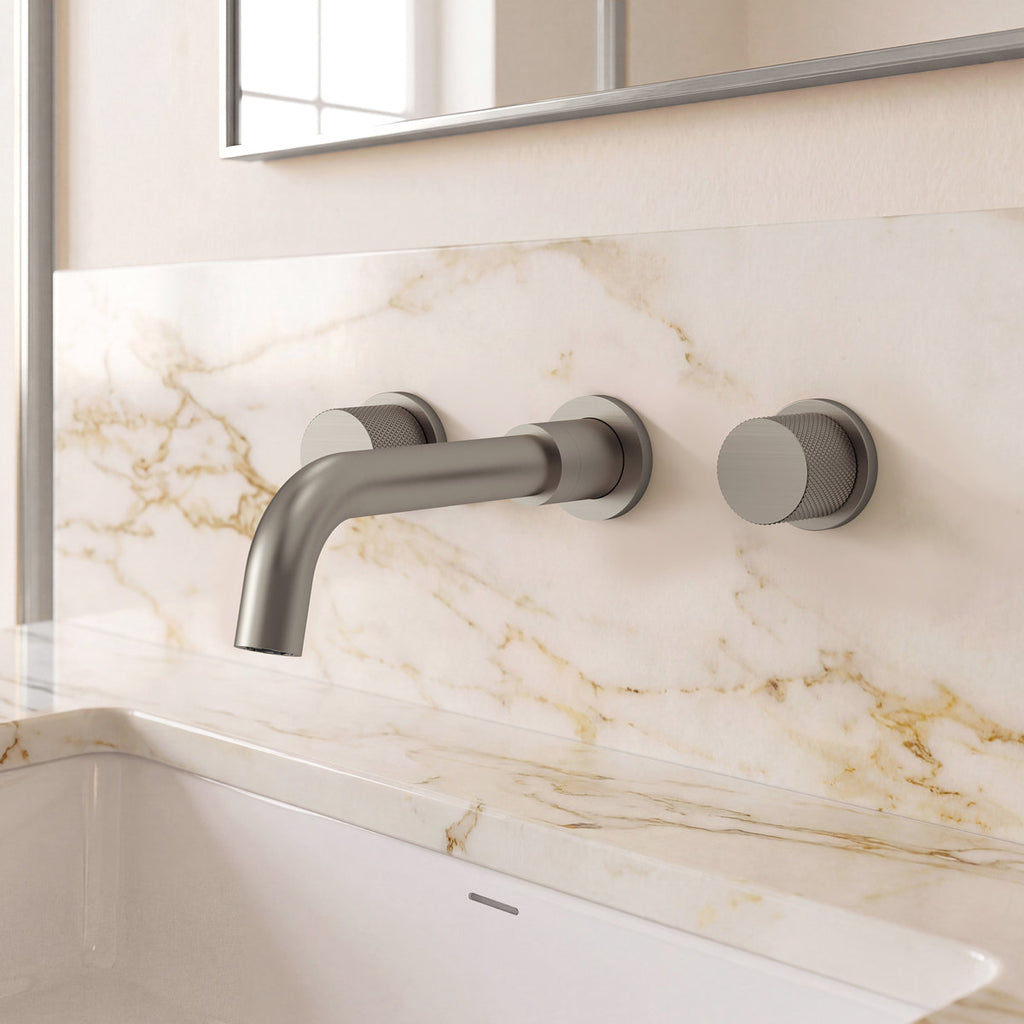 Wall Mounted Bathroom Faucet 3 Hole,2-Handle Bathroom Sink Faucet with Drain Assembly, Brushed Nickel SFS-1150-NK - Brushed Nickel