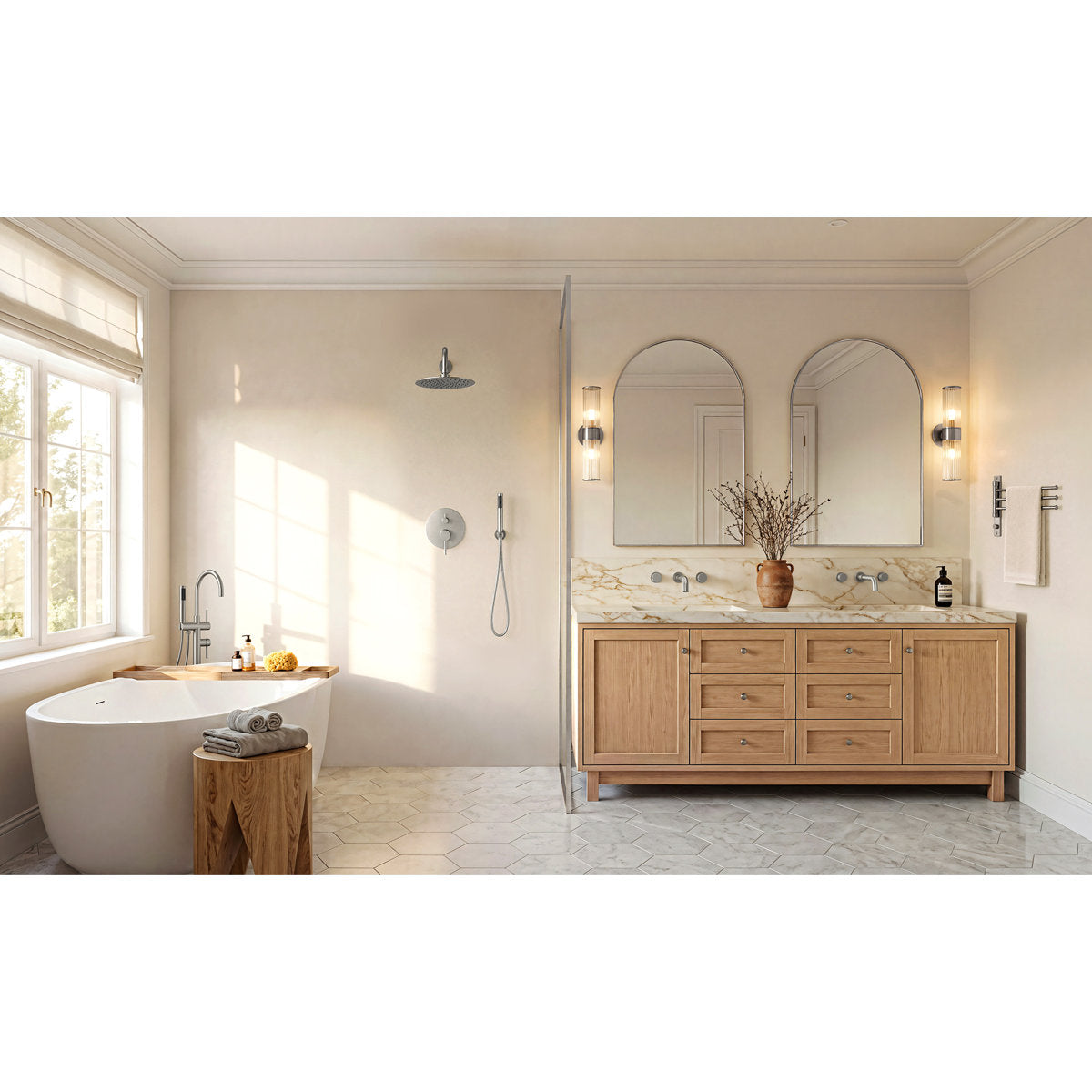 Wall Mounted Bathroom Faucet 3 Hole,2-Handle Bathroom Sink Faucet with Drain Assembly, Brushed Nickel SFS-1150-NK - Brushed Nickel
