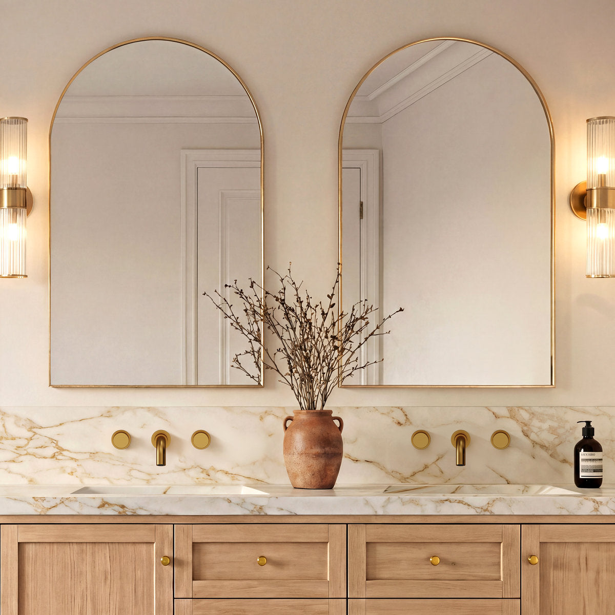 Wall Mounted Bathroom Faucet 3 Hole,2-Handle Bathroom Sink Faucet with Drain Assembly, Brushed Gold SFS-1150-GD - Brushed Gold