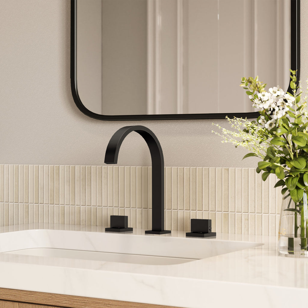 Widespread Bathroom Faucet 3 Hole, 2-handle Bathroom Sink Faucet with Drain Assembly SFS-1151-BK - Matte Black