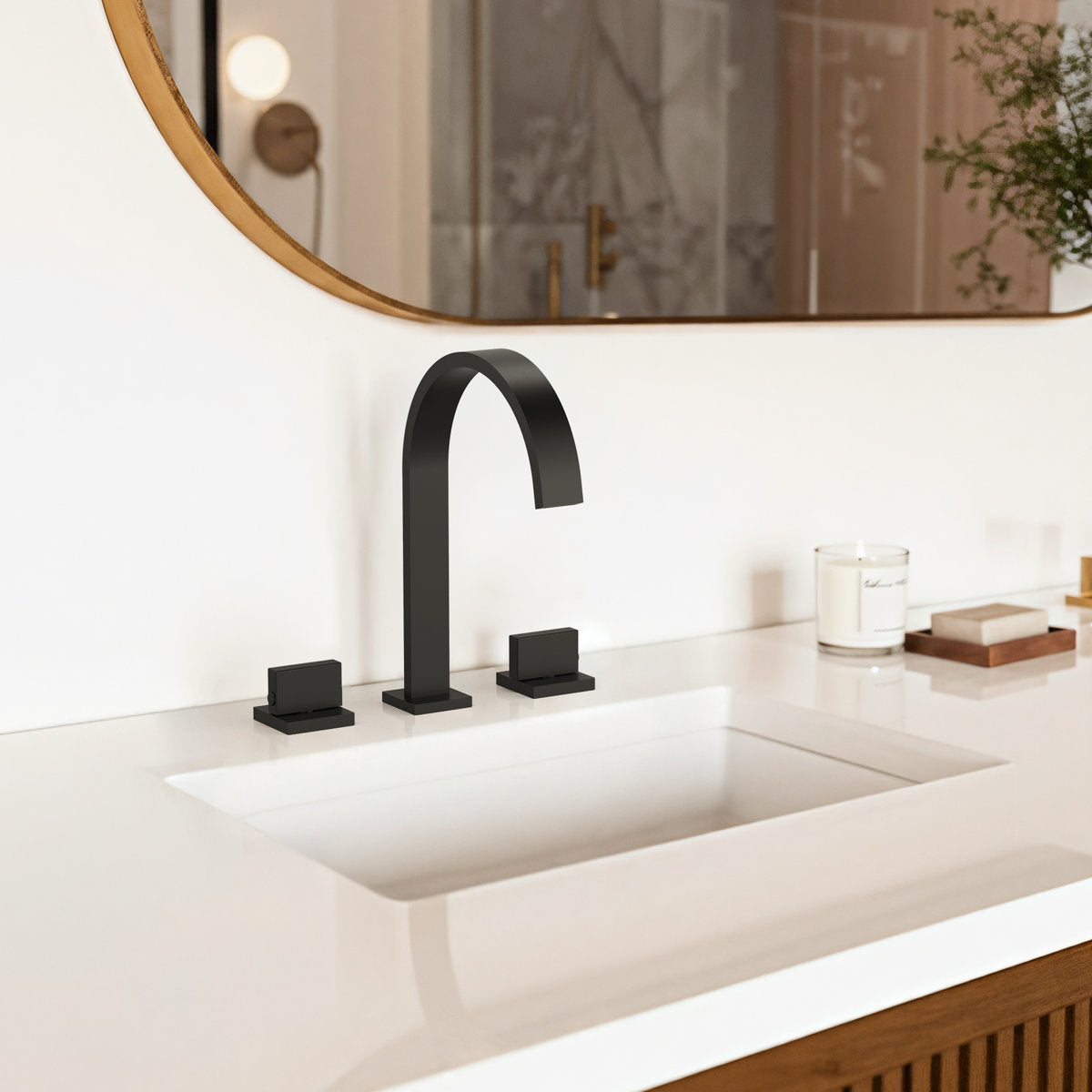Widespread Bathroom Faucet 3 Hole, 2-handle Bathroom Sink Faucet with Drain Assembly SFS-1151-BK - Matte Black