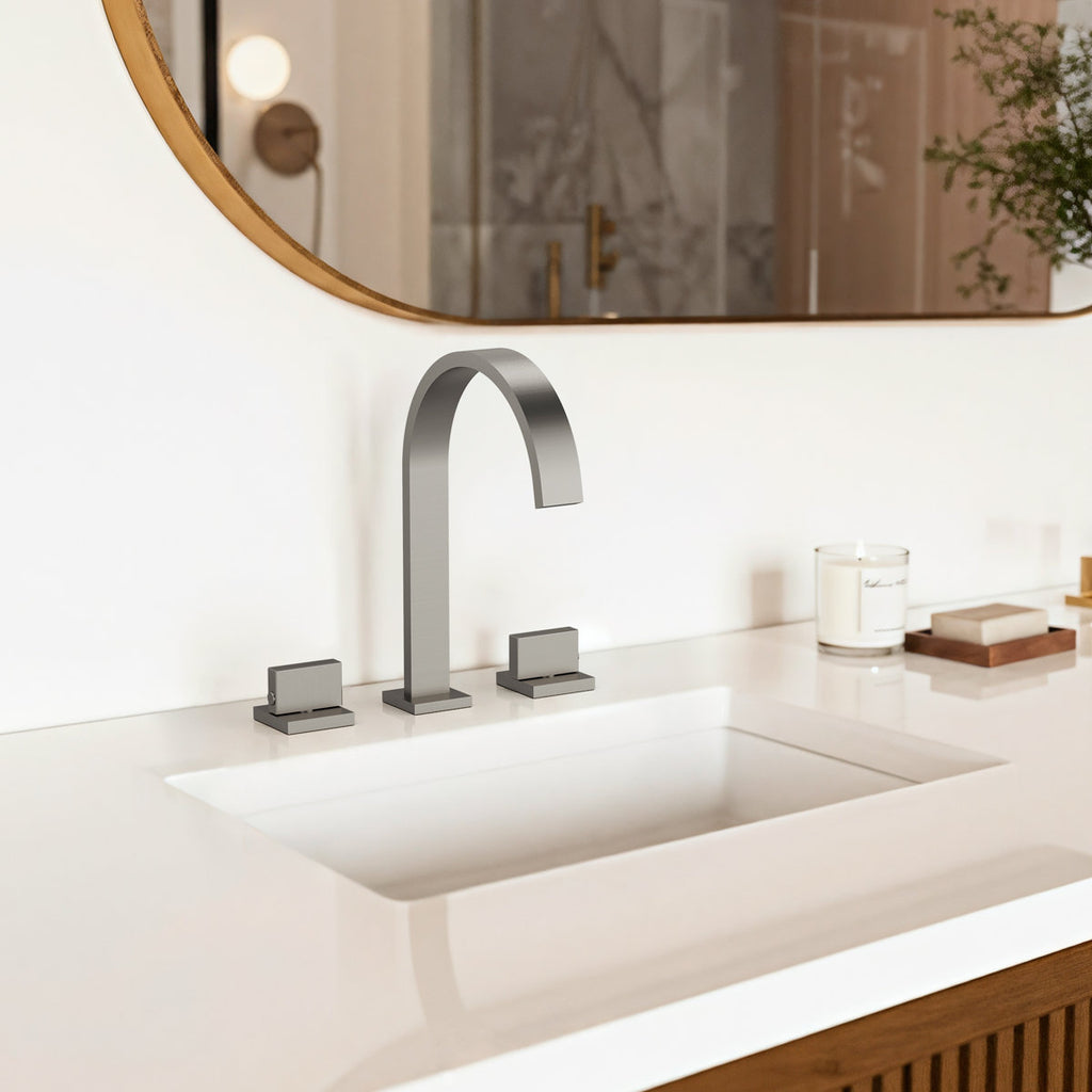 Widespread Bathroom Faucet 3 Hole, 2-handle Bathroom Sink Faucet with Drain Assembly SFS-1151-NK - Brushed Nickel