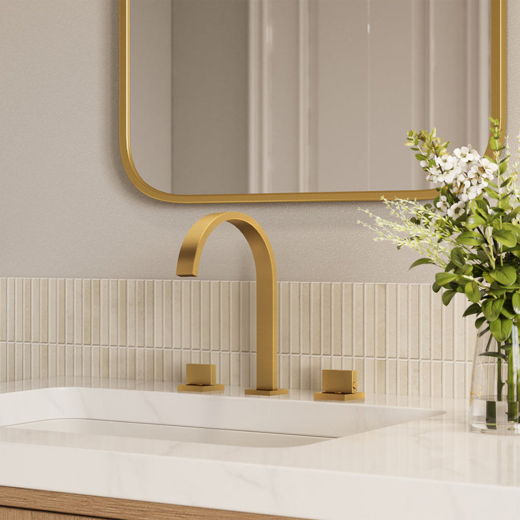 Widespread Bathroom Faucet 3 Hole, 2-handle Bathroom Sink Faucet with Drain Assembly SFS-1151-GD - Brushed Gold