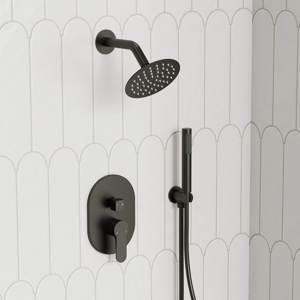 Pressure-Balanced Shower System, 6-Inch Rainfall Shower Faucet with Rough-in Valve SFS-1162-BK - Matte Black