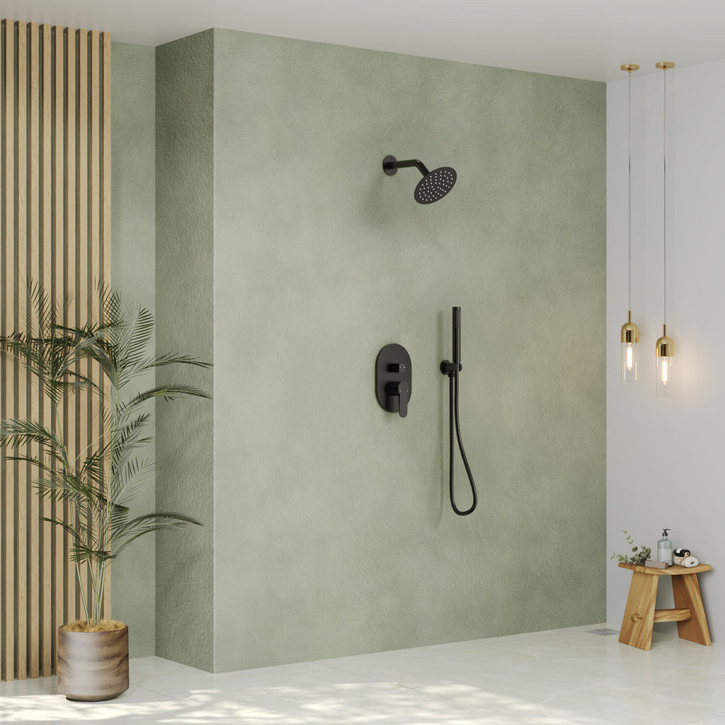 Pressure-Balanced Shower System, 6-Inch Rainfall Shower Faucet with Rough-in Valve SFS-1162-BK - Matte Black