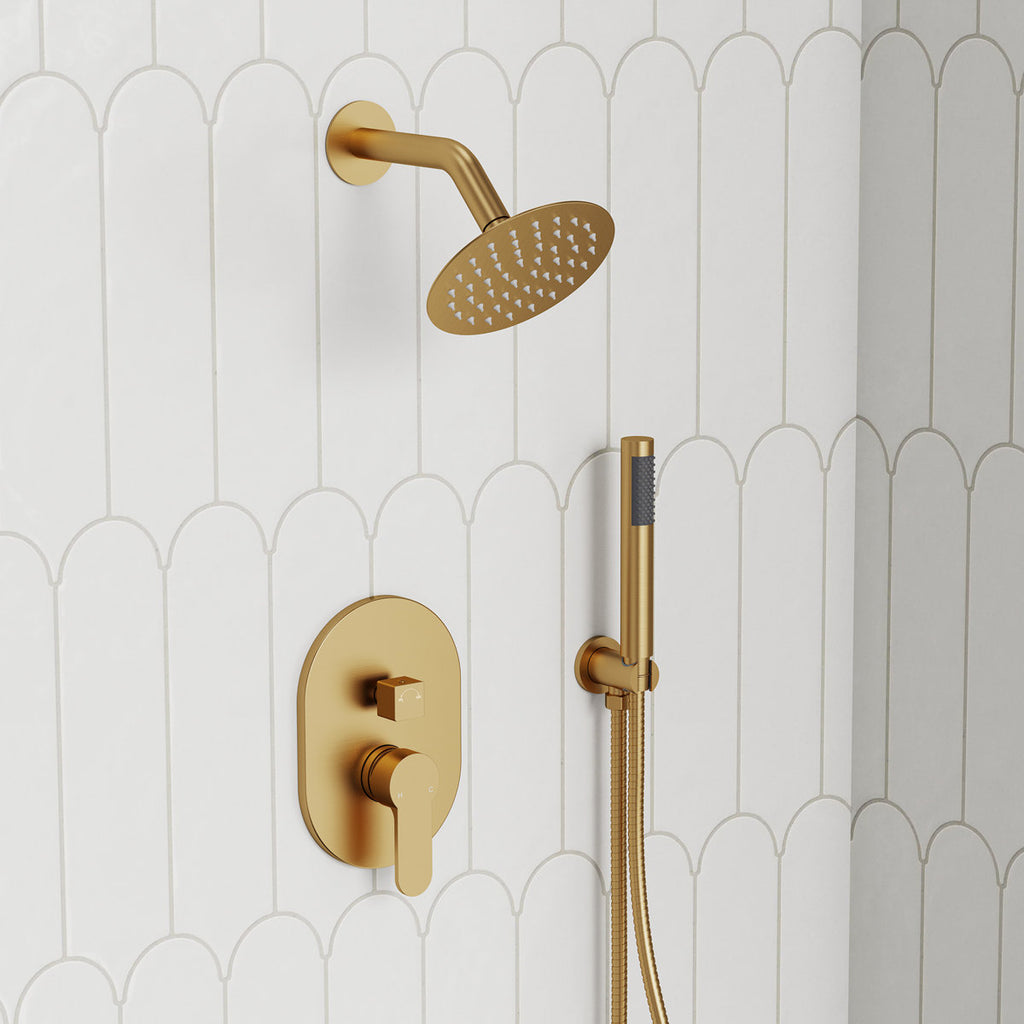 Pressure-Balanced Shower System, 6-Inch Rainfall Shower Faucet with Rough-in Valve SFS-1162-GD - Brushed Gold