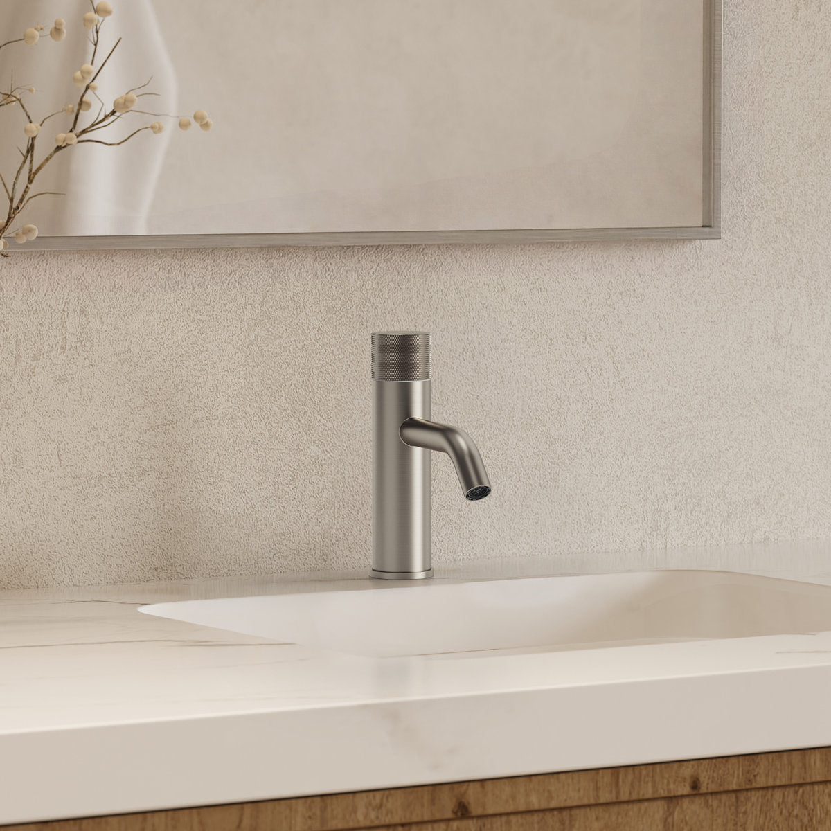 Single Hole Bathroom Faucet,Knob Single Handle Bathroom Sink Faucet with Drain Assembly SFS-1166-NK - Brushed Nickel