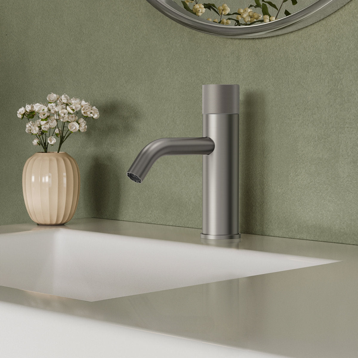 Single Hole Bathroom Faucet,Knob Single Handle Bathroom Sink Faucet with Drain Assembly SFS-1166-NK - Brushed Nickel