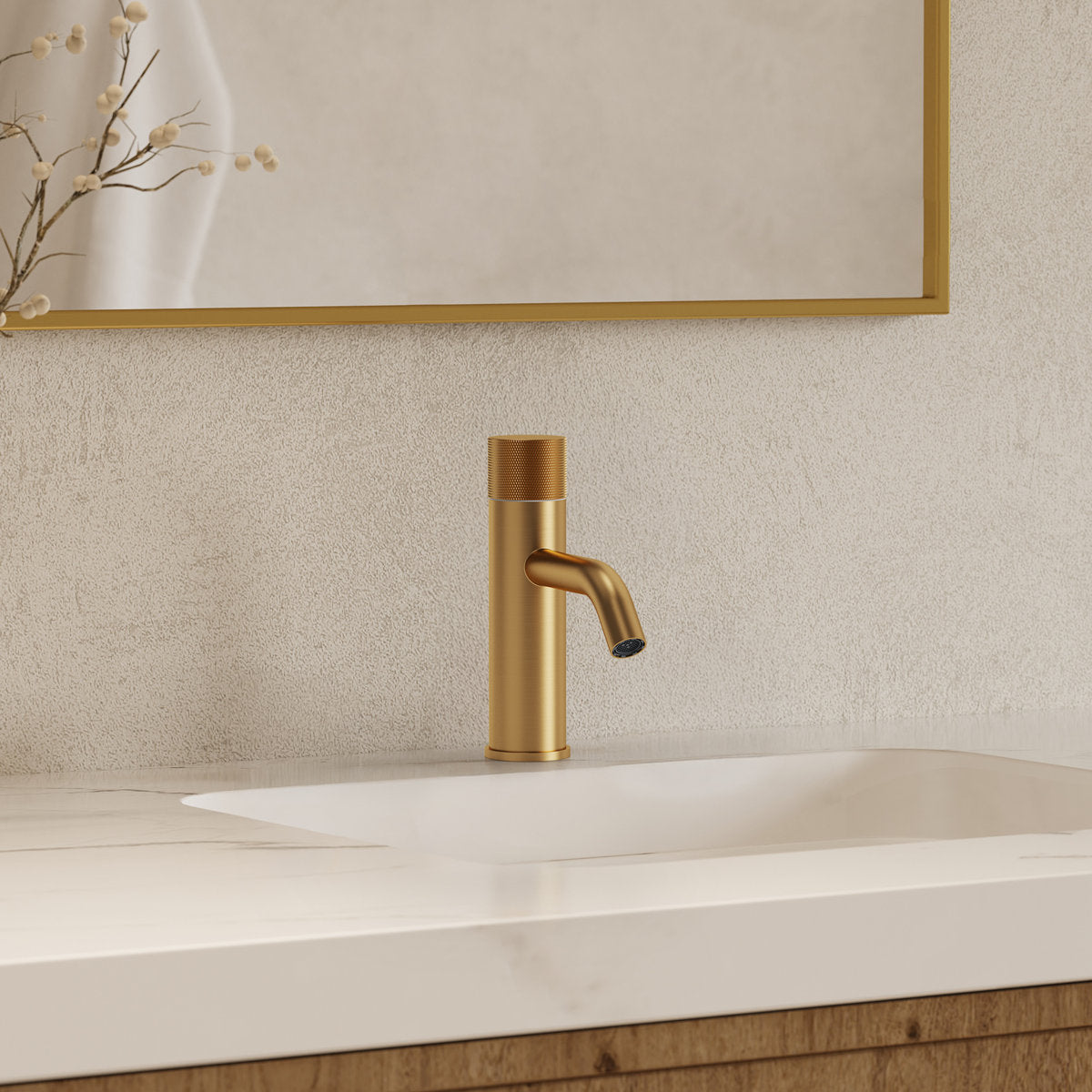 Single Hole Bathroom Faucet,Knob Single Handle Bathroom Sink Faucet with Drain Assembly SFS-1166-GD - Brushed Gold