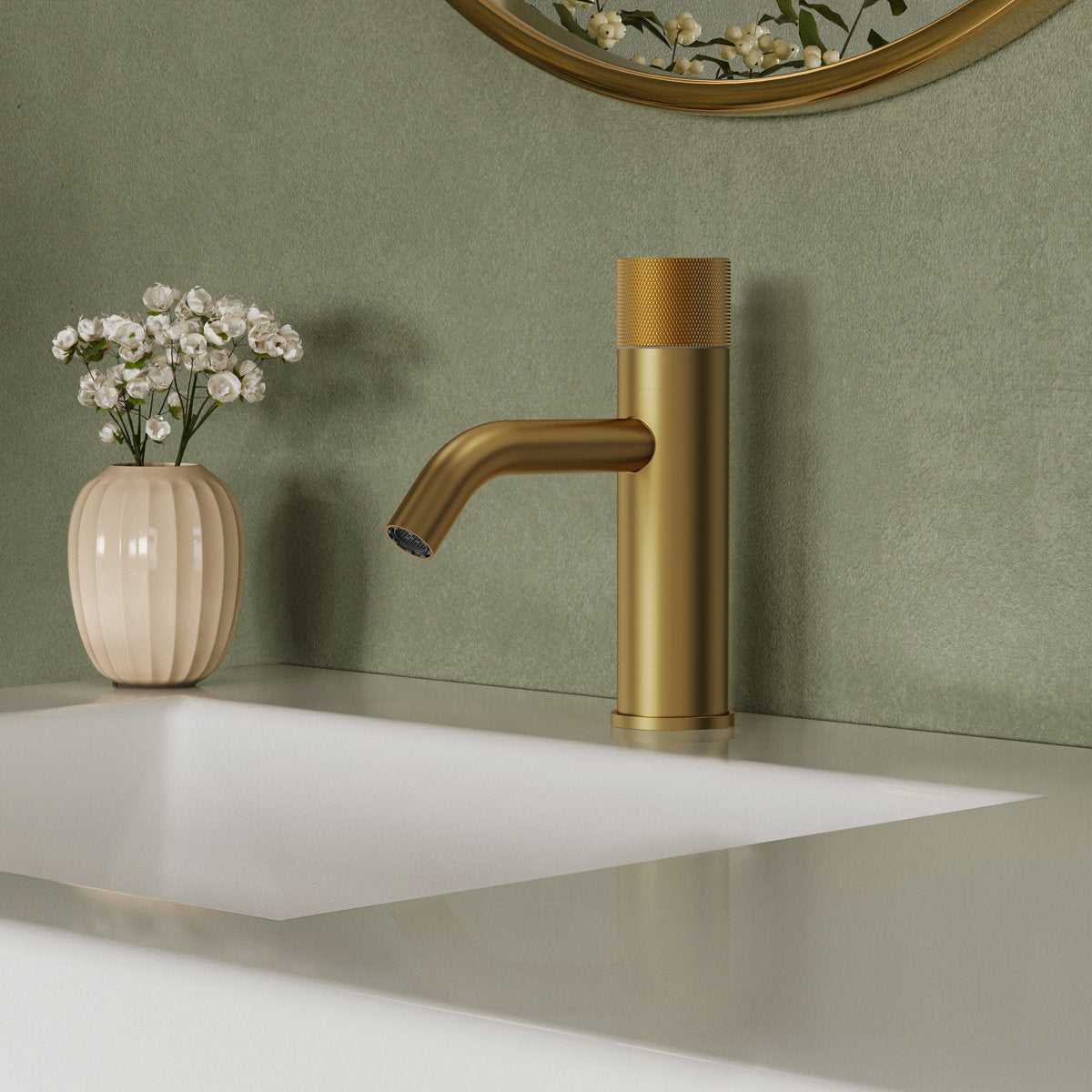 Single Hole Bathroom Faucet,Knob Single Handle Bathroom Sink Faucet with Drain Assembly SFS-1166-GD - Brushed Gold