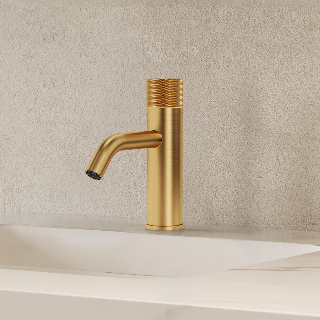 Single Hole Bathroom Faucet,Knob Single Handle Bathroom Sink Faucet with Drain Assembly SFS-1166-GD - Brushed Gold