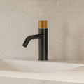 Single Hole Bathroom Faucet,Knob Single Handle Bathroom Sink Faucet with Drain Assembly SFS-1166-BK-GD - Matte Black/Brushed Gold