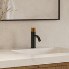 Single Hole Bathroom Faucet,Knob Single Handle Bathroom Sink Faucet with Drain Assembly SFS-1166-BK-GD - Matte Black/Brushed Gold