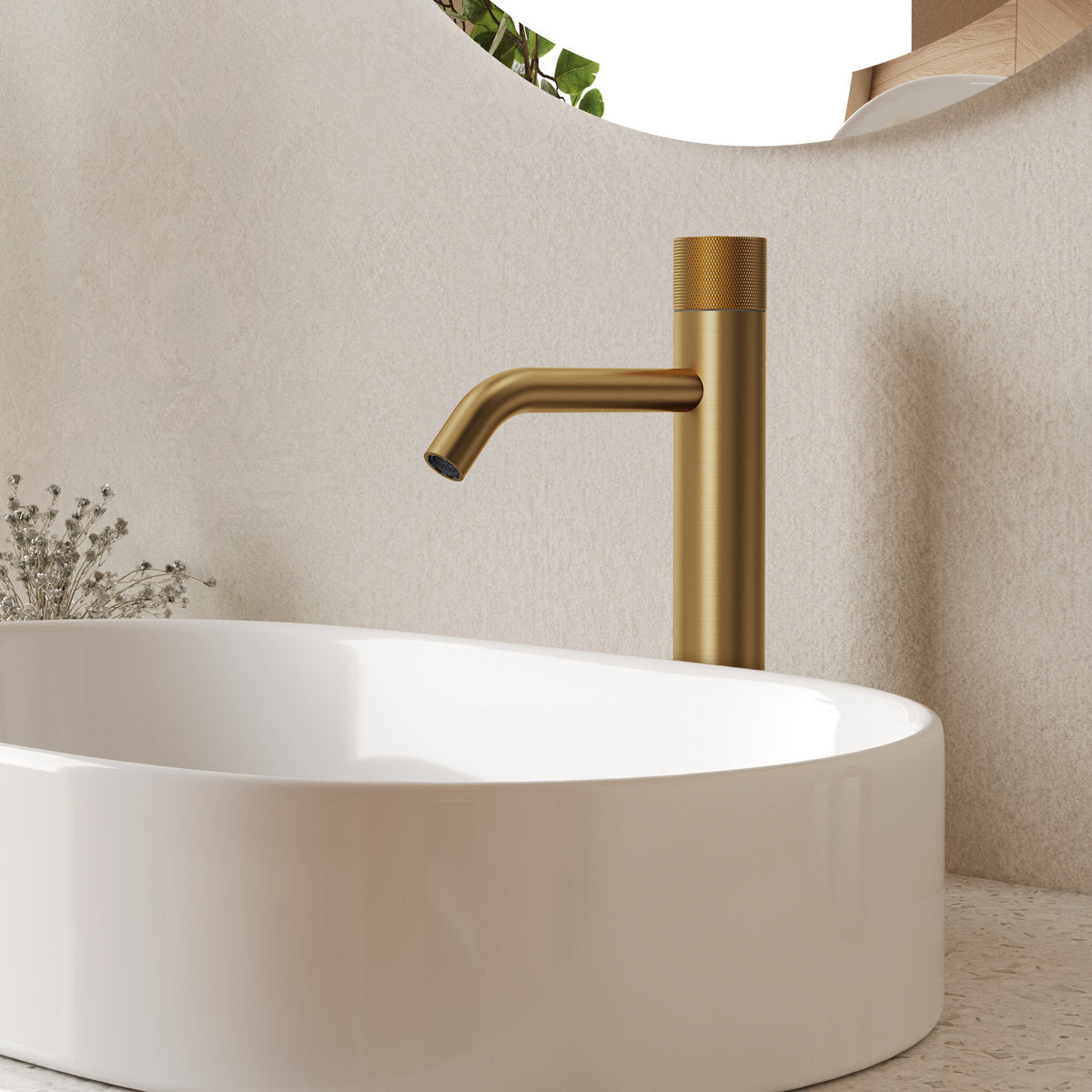 Single Hole Bathroom Vessel Faucet, Single Handle Bathroom Vessel Sink Faucet with Drain Assembly SFS-1167-GD - Brushed Gold