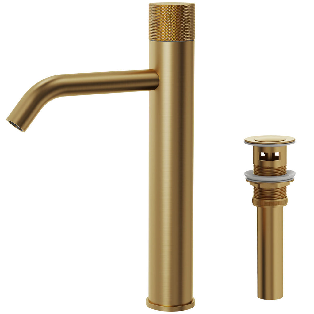 Single Hole Bathroom Vessel Faucet, Single Handle Bathroom Vessel Sink Faucet with Drain Assembly SFS-1167-GD - Brushed Gold