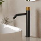 Single Hole Bathroom Vessel Faucet, Single Handle Bathroom Vessel Sink Faucet with Drain Assembly SFS-1167-BK-GD - Matte Black/Brushed Gold