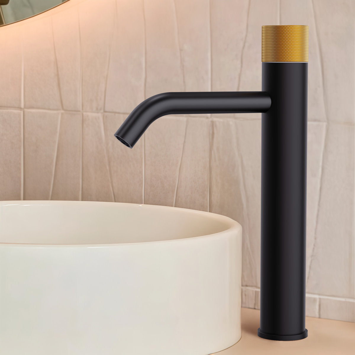 Single Hole Bathroom Vessel Faucet, Single Handle Bathroom Vessel Sink Faucet with Drain Assembly SFS-1167-BK-GD - Matte Black/Brushed Gold