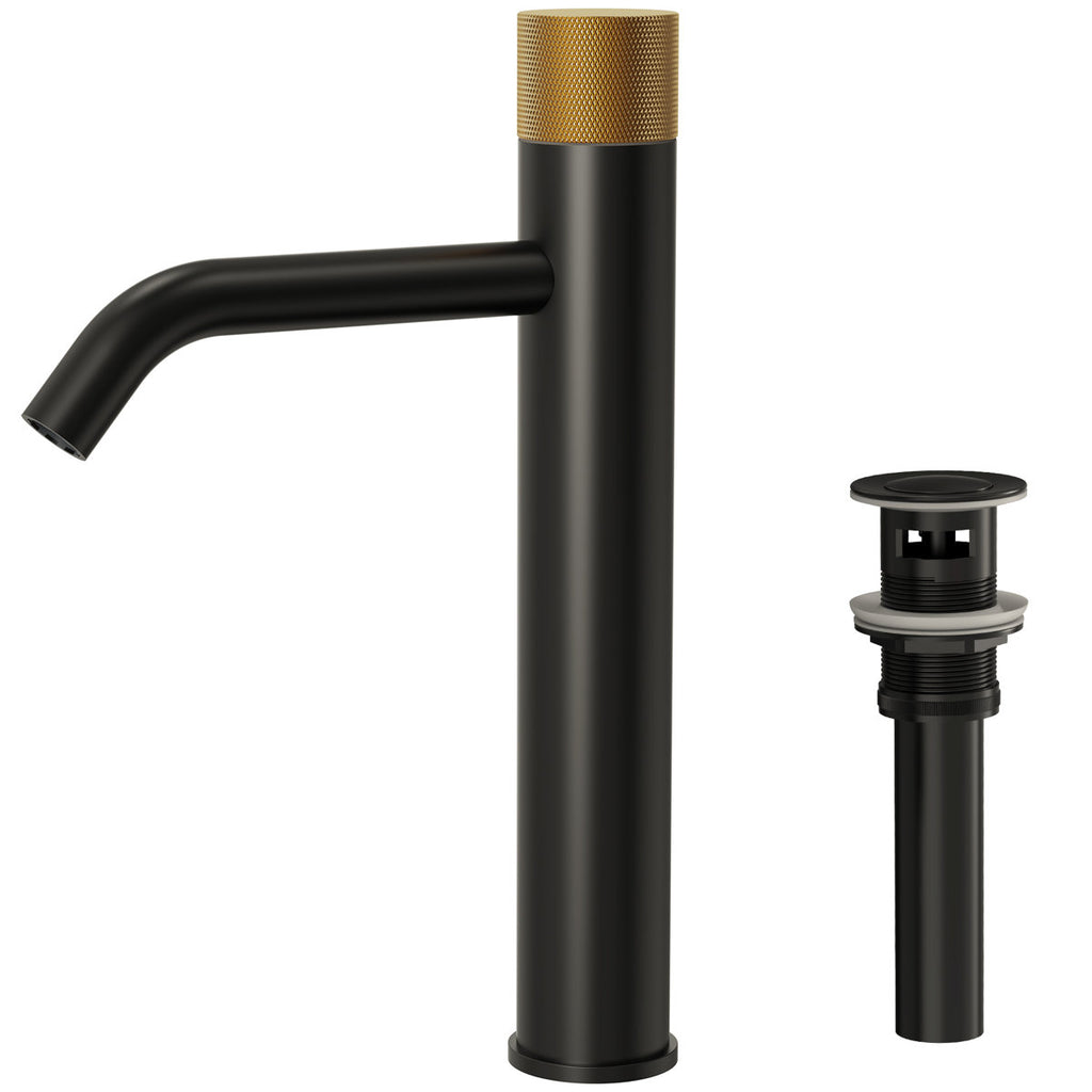 Single Hole Bathroom Vessel Faucet, Single Handle Bathroom Vessel Sink Faucet with Drain Assembly SFS-1167-BK-GD - Matte Black/Brushed Gold
