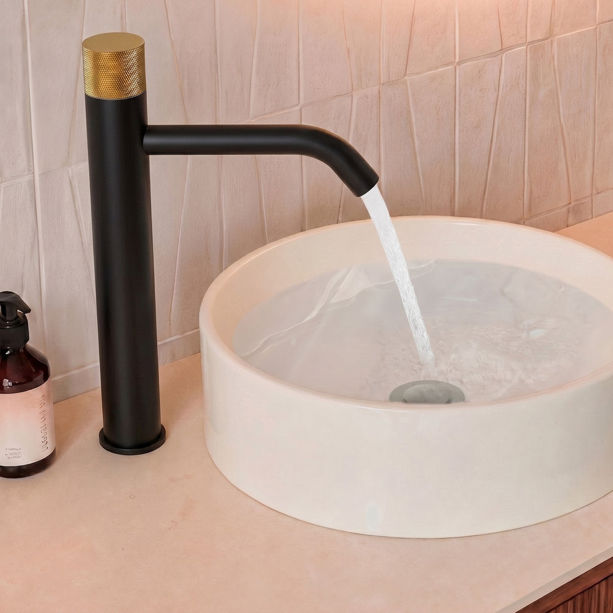 Single Hole Bathroom Vessel Faucet, Single Handle Bathroom Vessel Sink Faucet with Drain Assembly SFS-1167-BK-GD - Matte Black/Brushed Gold