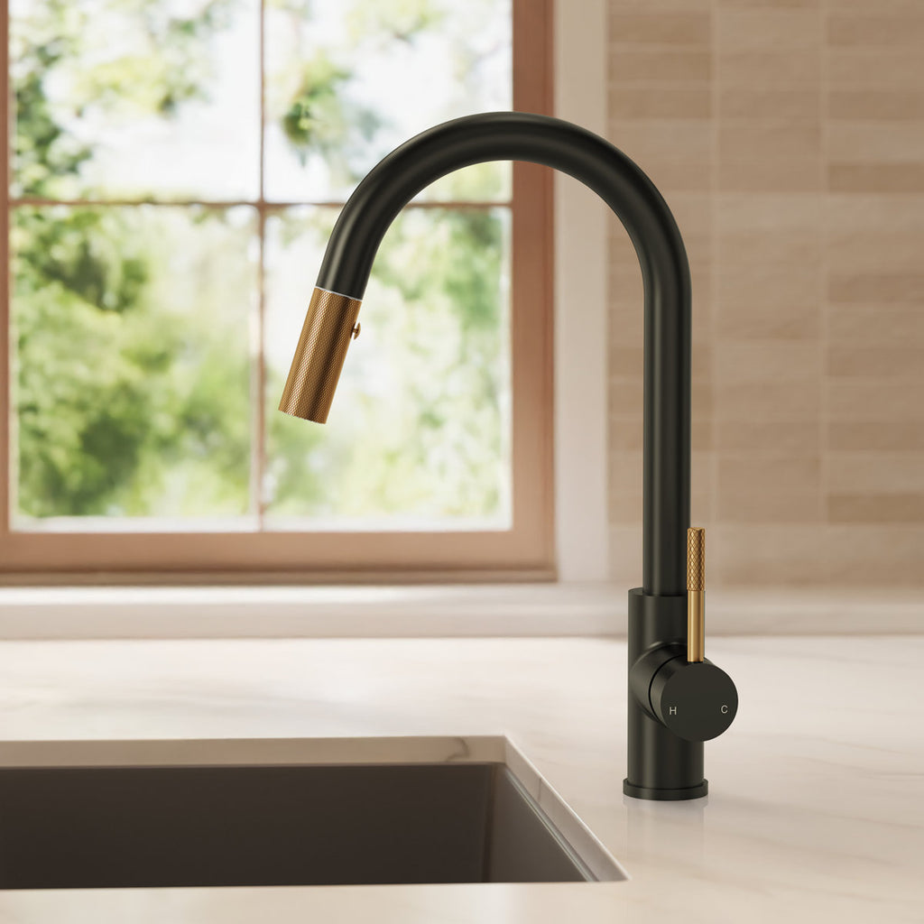 Dual Function Pull-Down Kitchen Faucet , Single Handle Sink Faucet SFS-1176-BK - Matte Black