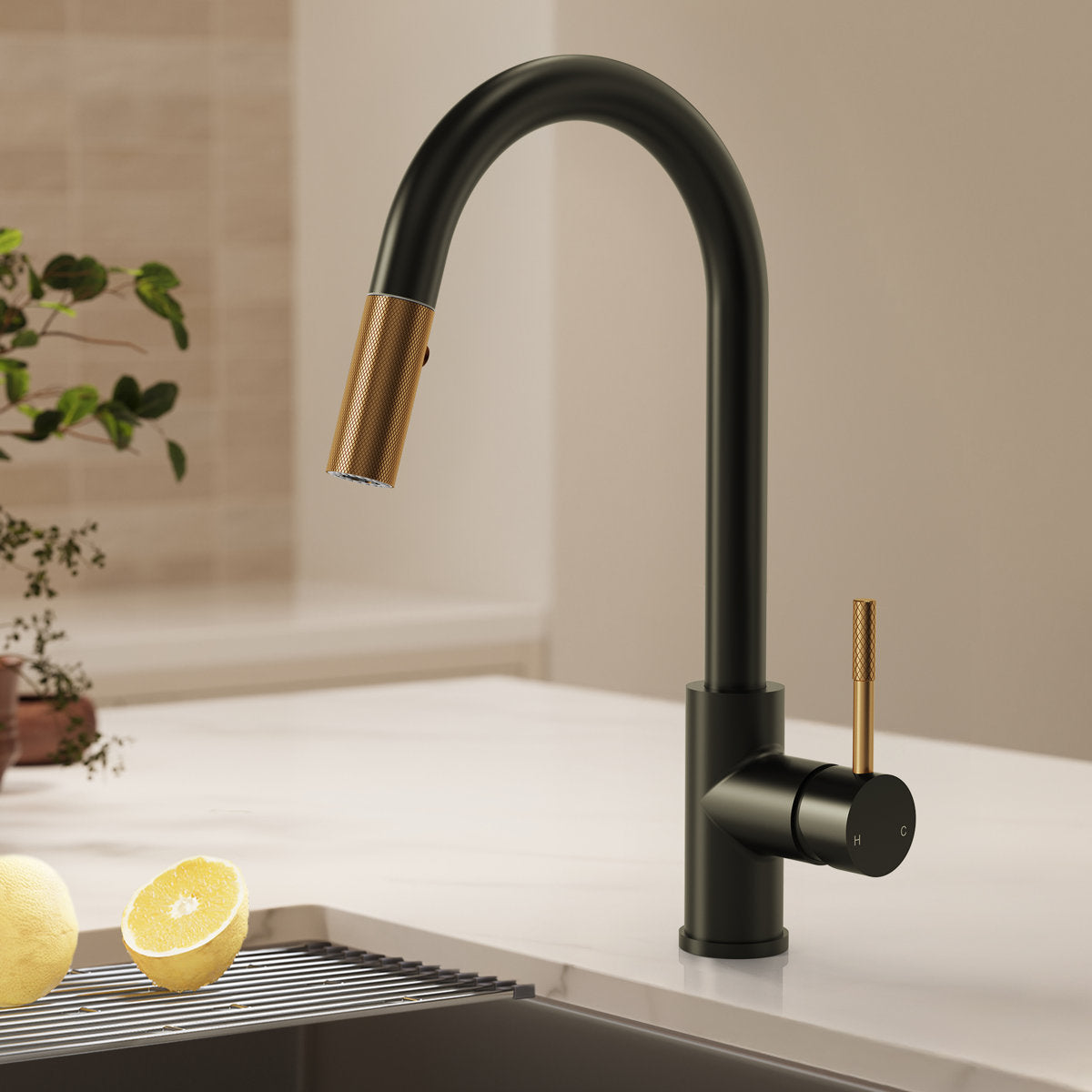 Dual Function Pull-Down Kitchen Faucet , Single Handle Sink Faucet SFS-1176-BK - Matte Black
