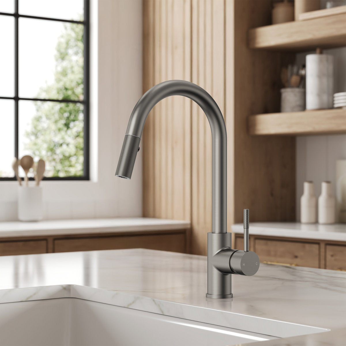 Dual Function Pull-Down Kitchen Faucet , Single Handle Sink Faucet SFS-1176-NK - Brushed Nickel