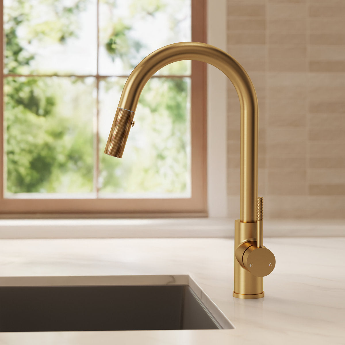 Dual Function Pull-Down Kitchen Faucet , Single Handle Sink Faucet SFS-1176-GD - Brushed Gold