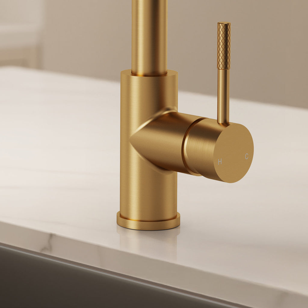 Dual Function Pull-Down Kitchen Faucet , Single Handle Sink Faucet SFS-1176-GD - Brushed Gold