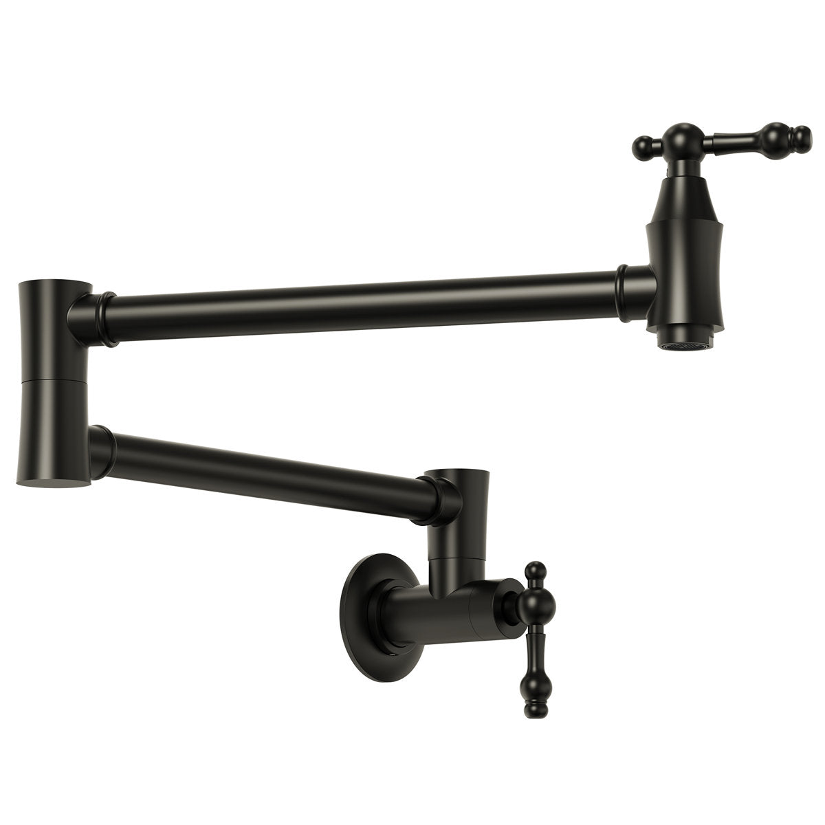 Wall Mount Swing Arm Folding Pot Filler Kitchen Faucet, 2-Handle Kitchen Faucet for Stove Use SFS-1178-BK - Matte Black