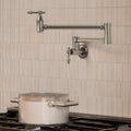 Wall Mount Swing Arm Folding Pot Filler Kitchen Faucet, 2-Handle Kitchen Faucet for Stove Use SFS-1178-NK - Brushed Nickel