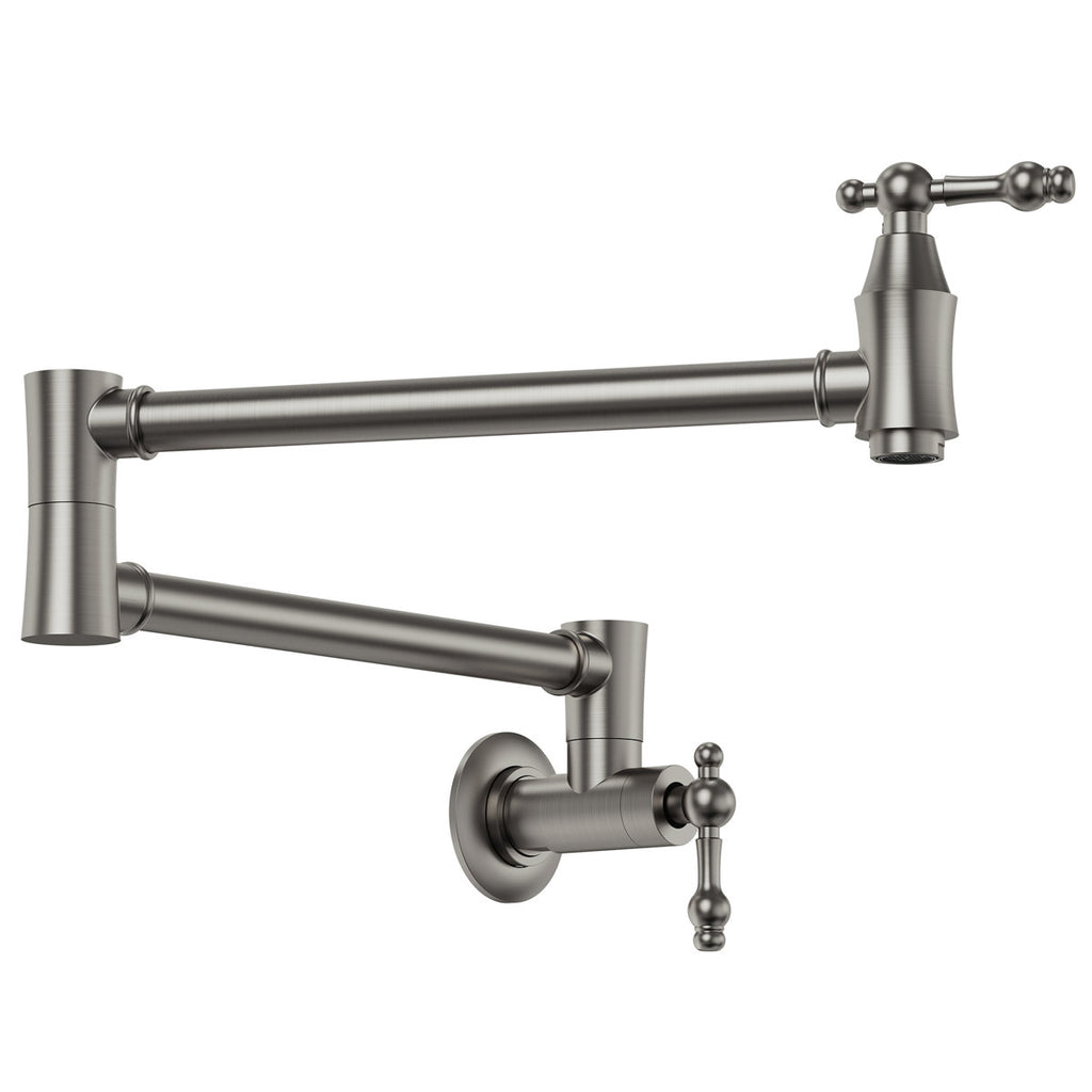 Wall Mount Swing Arm Folding Pot Filler Kitchen Faucet, 2-Handle Kitchen Faucet for Stove Use SFS-1178-NK - Brushed Nickel