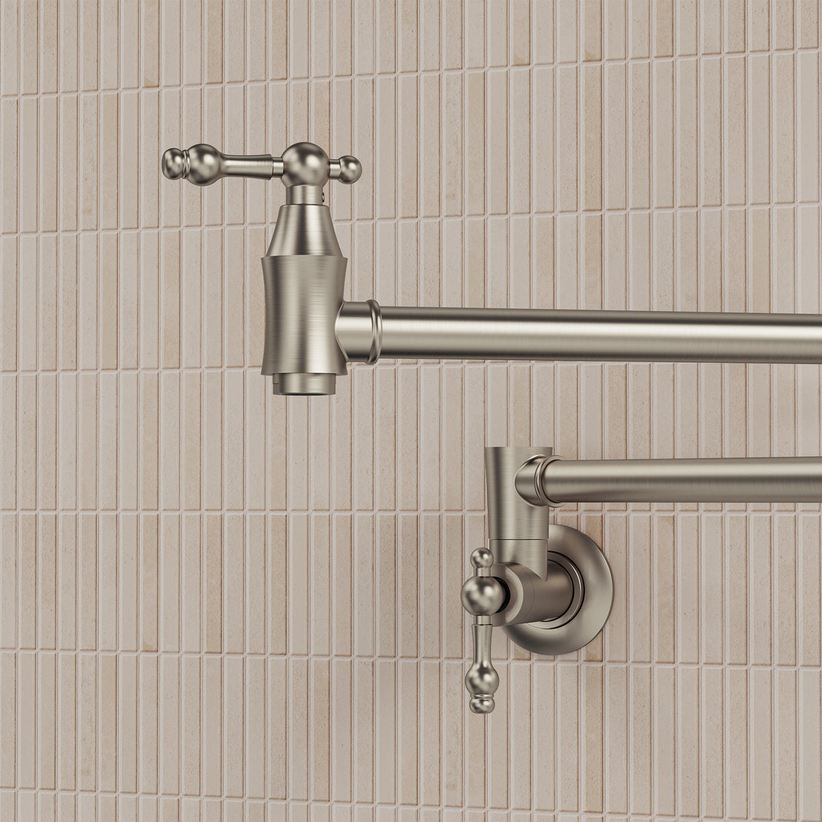 Wall Mount Swing Arm Folding Pot Filler Kitchen Faucet, 2-Handle Kitchen Faucet for Stove Use SFS-1178-NK - Brushed Nickel