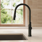 Pull-Down Kitchen Faucet with Dual-Function, Single-Handle Sink Faucet with Swivel Spout SFS-1174-BK - Matte Black