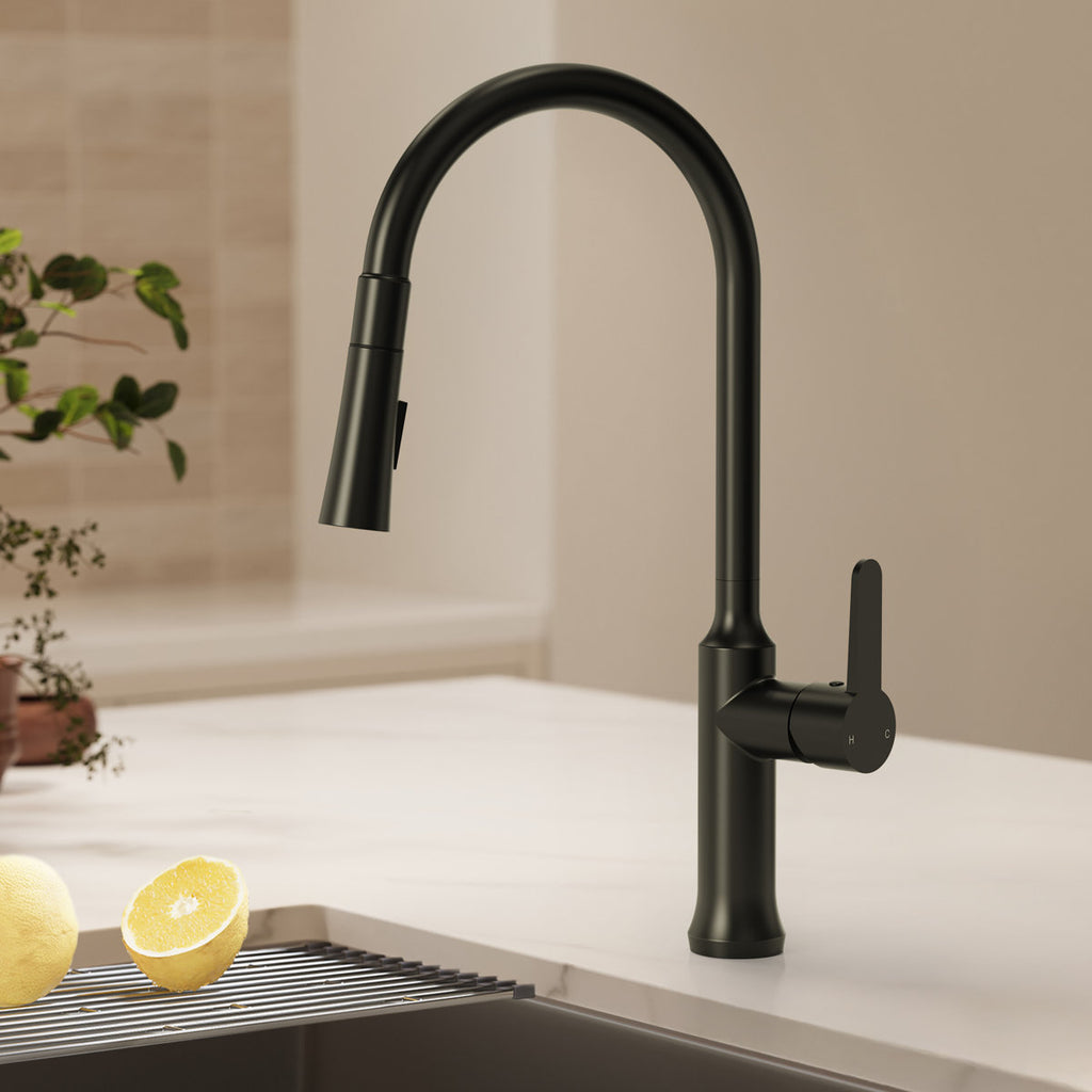 Pull-Down Kitchen Faucet with Dual-Function, Single-Handle Sink Faucet with Swivel Spout SFS-1174-BK - Matte Black