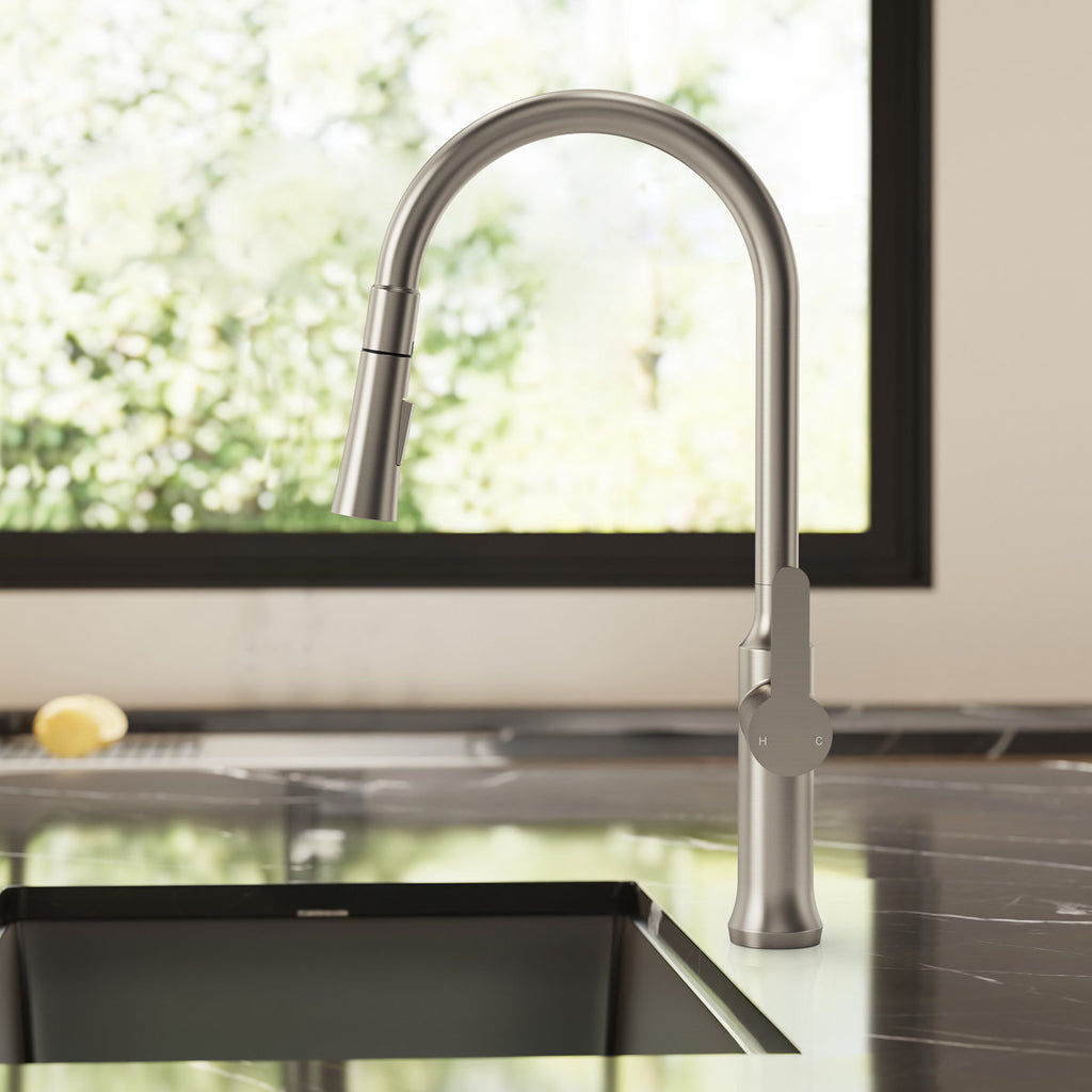 Pull-Down Kitchen Faucet with Dual-Function Sprayer, Single-Handle Sink Faucet with 360 Degree Swivel Spout SFS-1174-NK - Brushed Nickel